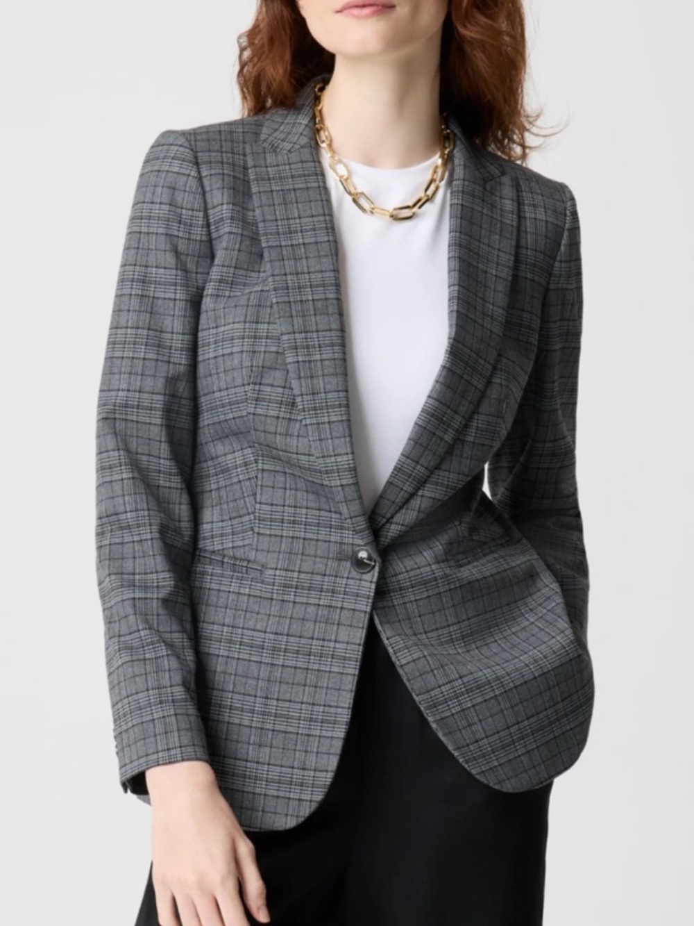 J. Crew One Button Blazer Grey Menswear Plaid Size 22